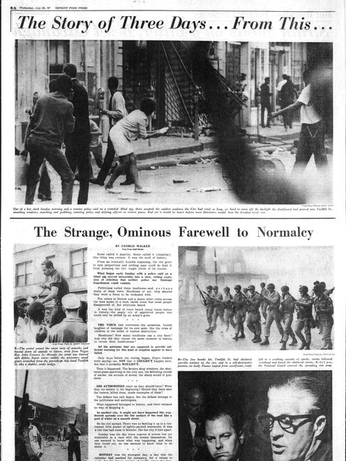 Headline on the page, "The Story of Three Days...From This...." From the Detroit Free Press, July 26, 1967 and the riots in Detroit.