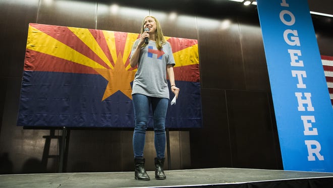 Chelsea Clinton speaks at a rally for supporters of her mother, Democratic presidential nominee Hillary Clinton,at Arizona State University in Tempe on Oct. 19, 2016.
