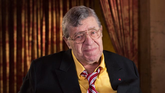 Jerry Lewis poses during an interview at TCL Chinese Theatre in Los Angeles on April 12, 2014.
