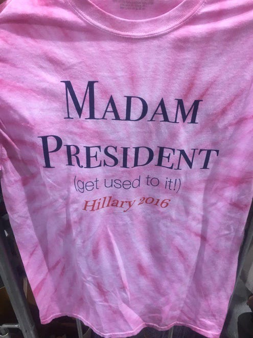 A Hillary Clinton supporter came to hear First Lady Michelle Obama speak in Phoenix on Oct. 20, 2016 and brought a new shirt. It had  #Imwithnasty written on back.