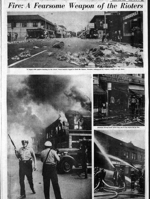 Headline on the page, "Fire: A Fearsome Weapon of the Rioters." From the Detroit Free Press, July 24, 1967 and the riots in Detroit.