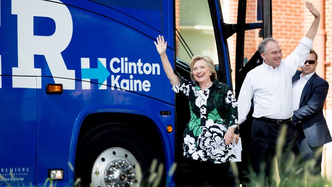 Clinton and Kaine arrive at a rally at the Fort Hayes Metropolitan Education Center in Columbus, Ohio, on July 31, 2016.