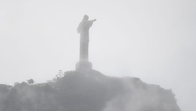 A general view of the Christ the Redeemer statue during the Rio 2016 Summer Olympic Games at Lagoa Stadium.