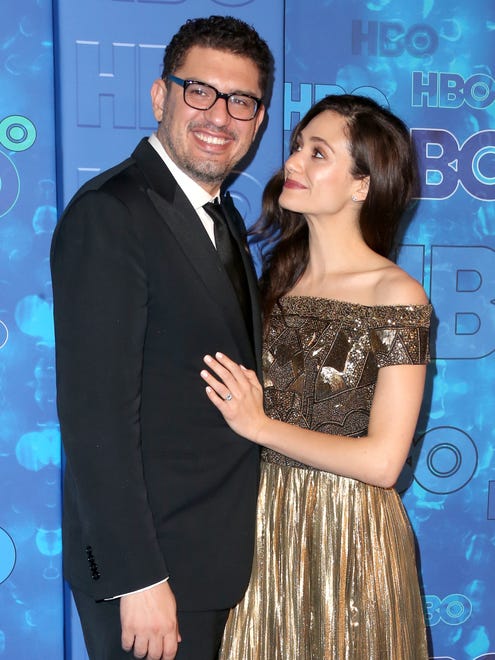 Screenwriter Sam Esmail and Emmy Rossum at the HBO Emmy After Party.