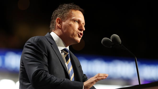 Peter Thiel speaks at the 2016 Republican National Convention in Cleveland.