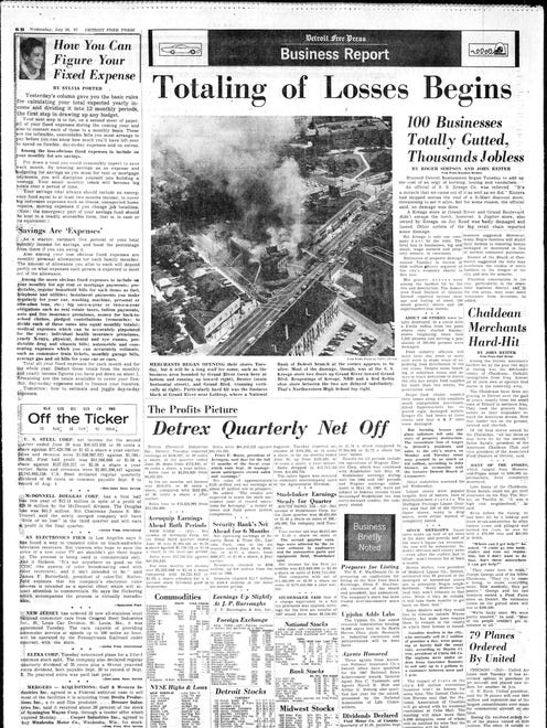 Headline on the page, "Totaling of Losses Begins." From the Detroit Free Press, July 26, 1967 and the riots in Detroit.