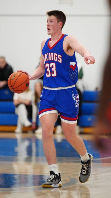 Wisconsin Lutheran's Kon Knueppel (33) brings the ball downcourt during the game at Brookfield Central on Tuesday, Nov. 28, 2023.