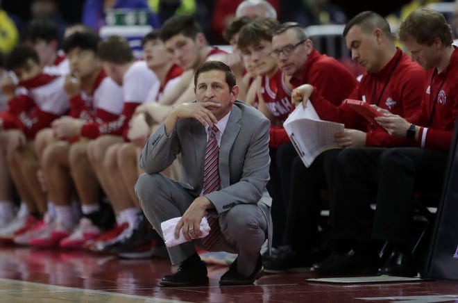 Neenah head coach Lee Rabas against Arrowhead High School in a Division 1 semifinal game during the WIAA state boys basketball tournament on Friday, March 15, 2024 at the Kohl Center in Madison, Wis. Arrowhead defeated Neenah for 99-95 in four overtimes.
Wm. Glasheen USA TODAY NETWORK-Wisconsin